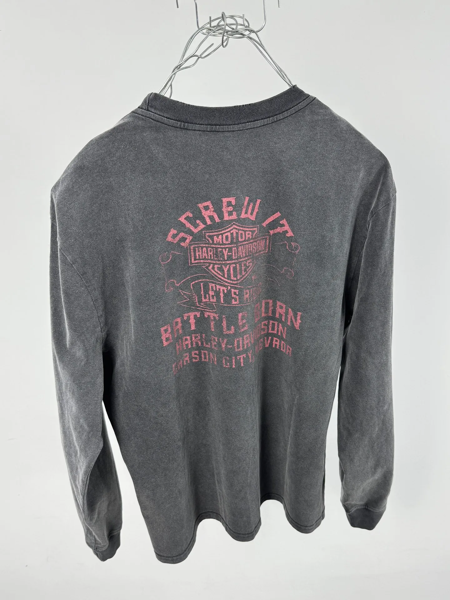 P158 # CTS-37 SAINT “Harley Harley Red Flame Limited Edition” L/S Shirt 25AW Autumn and Winter Heavy Spray Horse Assute Wash Gradient Distressing Multi-position Complex Handmade Destruction Long-sleeved T-shirt Size: S M L XL